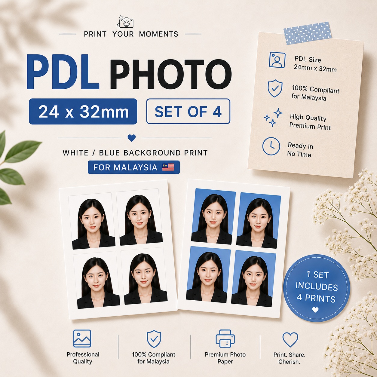 24x32mm for Malaysia Driving License (Set of 4) photo prints
