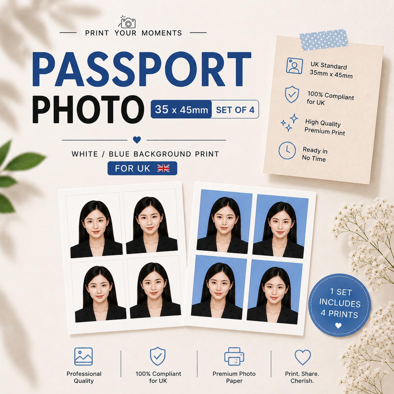 35x45mm for UK, Australia, Japan, South Korea, South Africa, and Singapore (Set of 4) photo prints